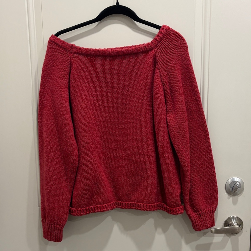 SHEIN Red Off-the-Shoulder Knit Sweater